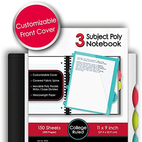 IQ+ iScholar 3-Subject Poly Cover Wirebound Notebook, College Ruled, 11 x 8.5 Inch, 150 Sheets, Red (59904-RE)