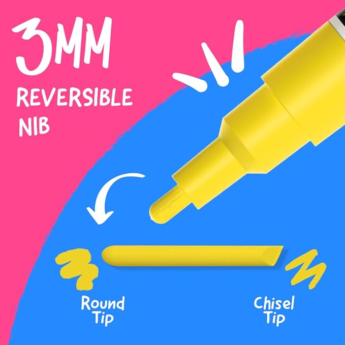 Chalkola 10 Fine Tip Liquid Chalk Markers for Blackboard (10 Pack, 3mm Reversible Tip) | Thin Chalk pens for Chalkboards, Window, Car, Glass - Erasable Chalkboard Markers