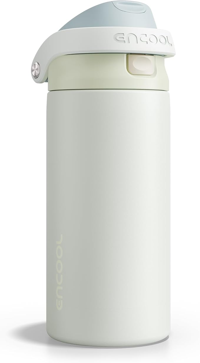 ENCOOL Leakproof Insulated Water Bottle with Straw Dual-Sip Water Bottle Bag-Safe Design for Work, Commute & Gym – Keeps Drinks Cold All Day, 18 oz, Cloud-Hill White