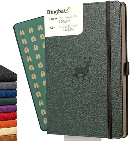 Dingbats* Wildlife Grid Writing Journal Notebook A5 - Vegan Leather Hardcover - Ideal for Work, Travel - Pocket, Elastic Closure, & Bookmark