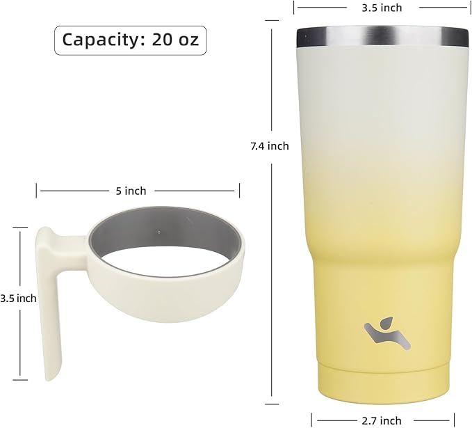 Konokyo 20 oz Tumbler with Handle and 2 Straw 2 Lid, Insulated Water Bottle Stainless Steel Vacuum Cup Reusable Travel Mug,Lemon