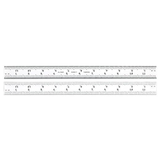 Starrett Spring Tempered Steel Rule with Satin Chrome Finish, Quick Reading and Inch Graduation - 12" Length, 6R Graduation Type, 3/64" Thickness - C606R-12