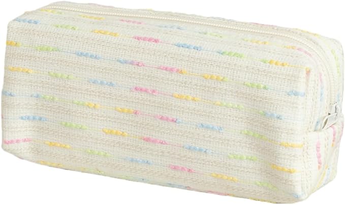 Pencil Case Pouch, Cute cartoon strawberry cake pencil case with versatile colorful lines and large capacity storage bag(White Square)