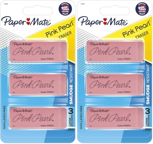 Paper Mate Pink Pearl Erasers, Large, 3 Count (Pack of 2)