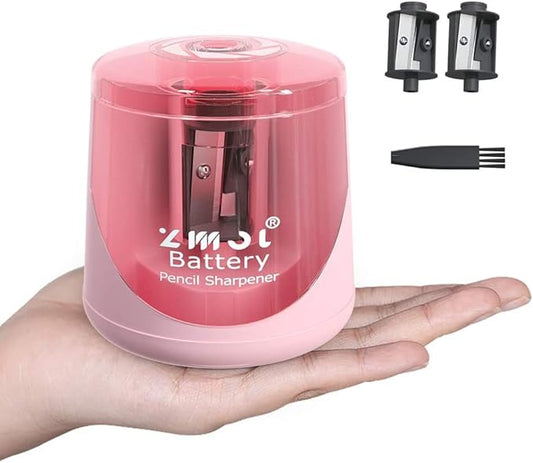 ZMOL Battery Powered Electric Pencil Sharpener,Small Battery Operated Pencil Sharpeners Portable,Fast Sharpen, Suitable for No.2/Colored Pencils(6-8mm), School/Classroom/Office/Home Pink