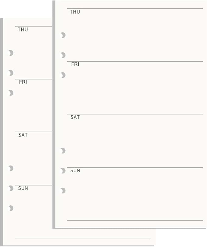 NatSumeBasics A5 Refills Paper 5" x 8" Undated Weekly Binder Planner Inserts 90 Sheets 6 Holes Pocket Notebook Papers for Personal Travel Journal Diary (2 A5 Weekly)