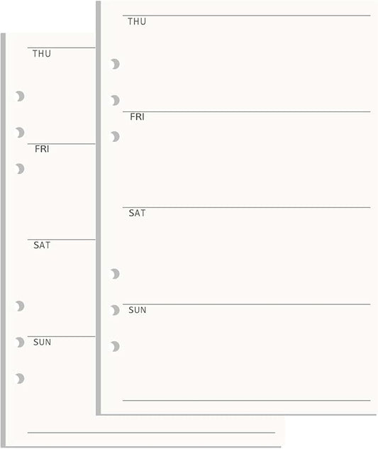 NatSumeBasics A5 Refills Paper 5" x 8" Undated Weekly Binder Planner Inserts 90 Sheets 6 Holes Pocket Notebook Papers for Personal Travel Journal Diary (2 A5 Weekly)