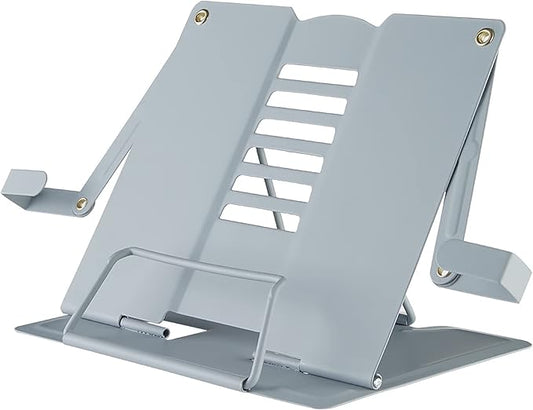 TOMYEUS Book Stand Cookbook Stand Desk Book Holder Metal Reading Rest Adjustable Documents Holder Portable 8 x 7 inch Bookstand for Recipes Textbooks Book Holder (Color : Gray)
