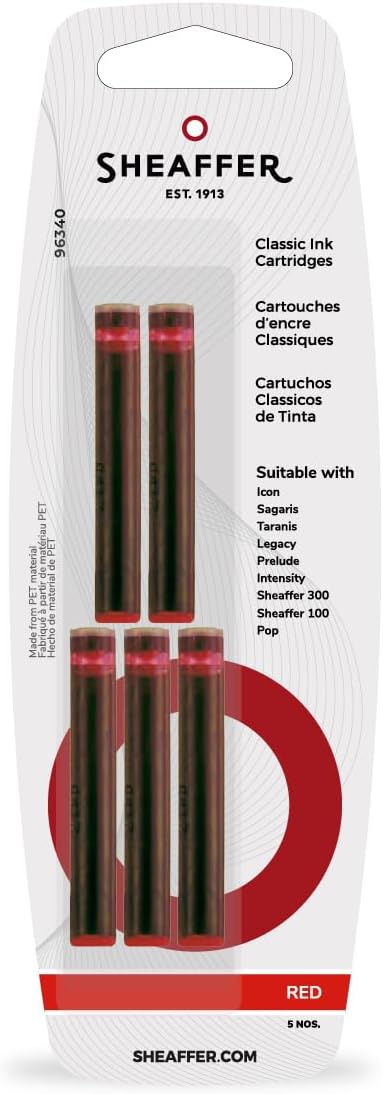 Sheaffer Skrip Fountain Pen Classic Ink Cartridge - Red (five per card)