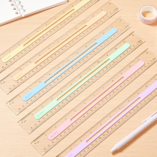 Sooez 6 Pack Ruler 12 Inch, Anti-Slip Clear Rulers for Kids School, Pastels