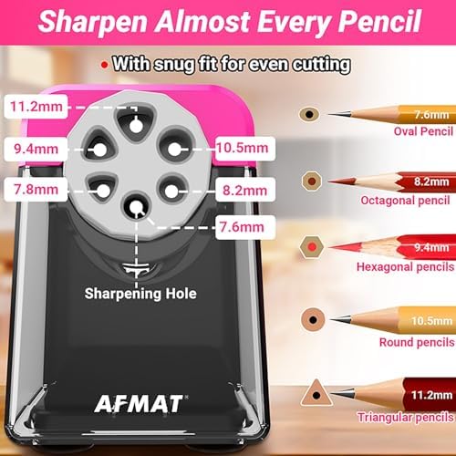 AFMAT Heavy Duty Electric Pencil Sharpener, 6 Holes, Auto Stop Pencil Sharpeners Plug in, Classroom Pencil Sharpener for 6-11mm Pencils, Super Fast, Save Pencils, Teacher Must Have, PSX1