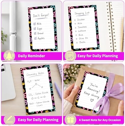 Lined Sticky Notes 4x6 in, 2 Pack Large Cute Notepads with Lines Self-Stick Note Pad, Funny Memo Pads Strong Adhesive for Office, Home Cute Colorful Dog Paws
