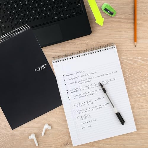Five Star Top Spiral Notebook + Study App, 1 Subject, College Ruled Notepad, 8-1/2" x 11", 100 Sheets, Fights Ink Bleed, Water Resistant Cover, Black (820058A-ECM) (Pack of 12)