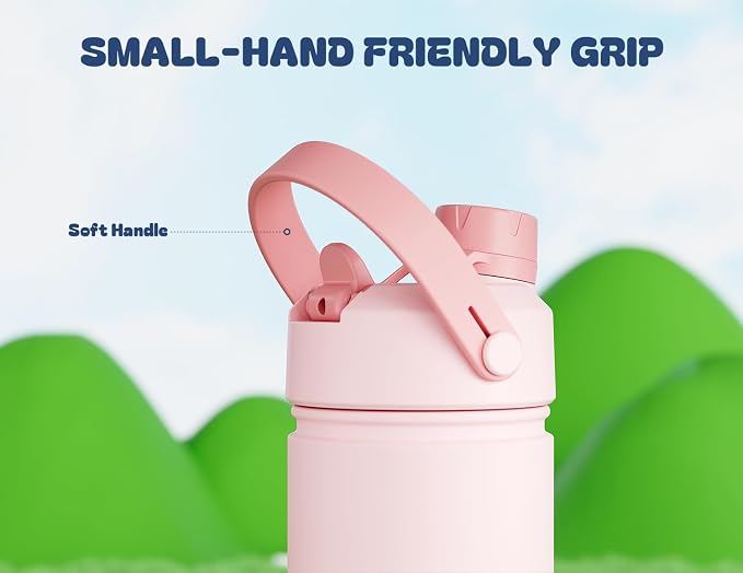 POWCAN 2 Pack 18 oz Insulated Water Bottle for School: Leakproof, 2-in-1 Straw Spout Lid, BPA-Free, Keep Cold 24 Hrs, Stainless Steel Cup for Girls Boys Kids (Cotton Candy & Sea Breeze)