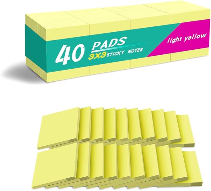 (40 Pads) Sticky Notes 3x3 Inches, Yellow Colors Self-Stick Pads, Easy to Post for Home, Office, Notebook