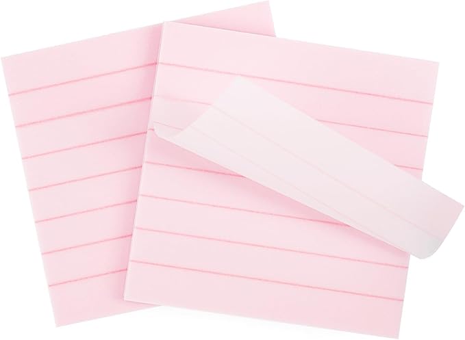100 Sheets Frosted Transparent Lined Sticky Notes 3x3 Inches, Pearlescent Self-Stick-Notes, Colorful Clear See Through, Waterproof, Easy to Post for Office, Home, Meeting, Reusable (Lined Pink