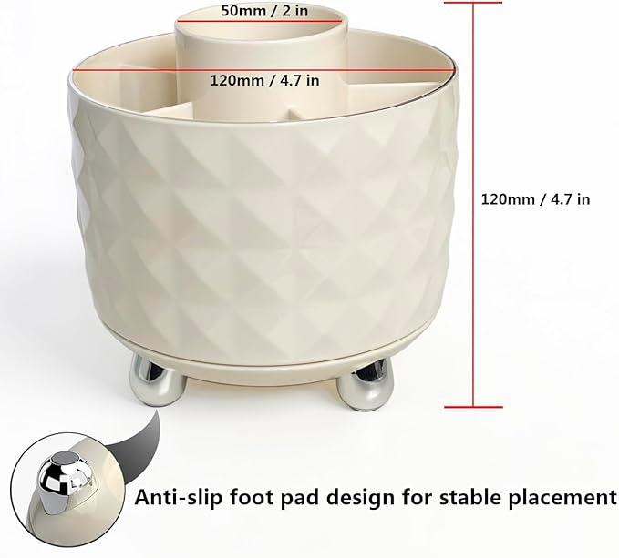 GOTOBA 360° Rotating Pencil Holder for Desk, Makeup Brush Holder with 6 Slots, Desk Organizer for Writing Utensil, Office and School Supplies (Milky White)