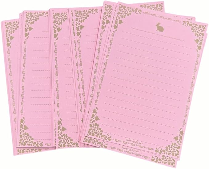 100 Sheets Pink Rabbit Stationery Lined Paper,A5 Stationery Writing Paper with Antique Border Design,Letter Size (Unpunched) Ruled Filler Paper for Writing Letters,Vintage Invites