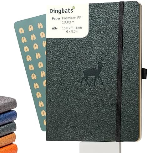 Dingbats* Wildlife Dotted Writing Journal Notebook A5 - Vegan Leather Softcover - Ideal for Work, Travel - Pocket, Elastic Closure, & Bookmark