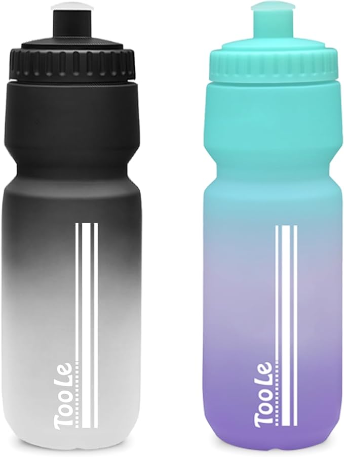 TooLe 24oz Bike Water Bottle, Sport Squeeze Water Bottle Leakproof BPA Free | with Capacity Scale w/Pull Top Lid, Reusable, for Bicycle, Gym,, Hiking 2 Pack