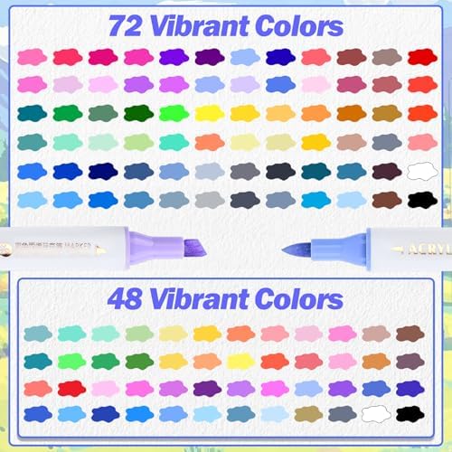 48 Colors Dual Tip Acrylic Paint Markers, Dual Tip with Fine Tip and Brush Tip Colors Acrylic Paint Pens for Stone, Wood, Calligraphy, Ceramic, Canvas,DIY Crafts, Card Making, Metal, Glass, Rock