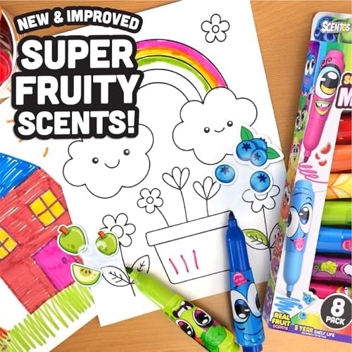 Scentos Scented Jumbo Markers 8 Pack,Fruit Scent, 8 Colors, Different Fruity, Washable Markers for Kids, Kid Approved, Non Toxic Chunky, Design for Little Hands, Back to School Classroom Supplies