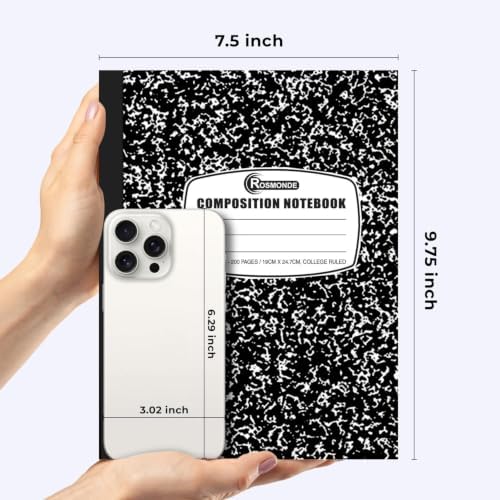 Rosmonde Composition Notebooks Bulk, 100 Pack, College Ruled, Black Marble