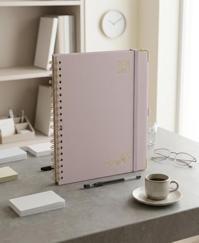 POPRUN 2026-2027 Monthly Planner, 18 Month Calendar (July 2026-Dec 2027), 7.5" x 9.5" B5 Spiral Hardcover Organizer with Dotted Note Pages, Professional Appointment Book for Business Office, Students & Teachers - Light Pink