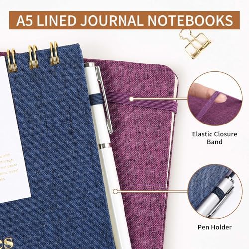 TSFPapier A5 Top Spiral Notebook, Fabric Hardcover College Ruled Journal