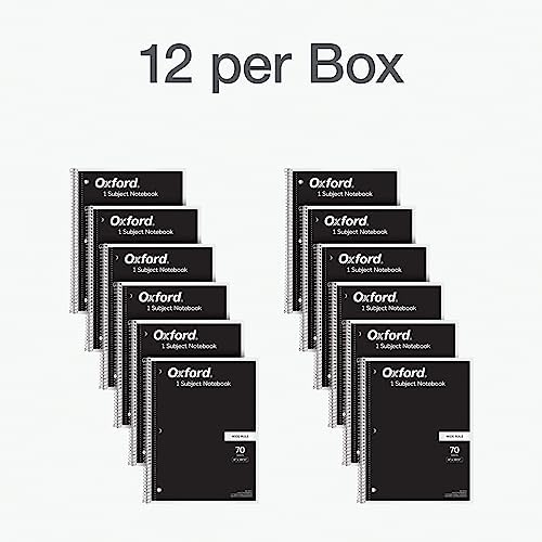 Oxford Spiral Notebook Bulk 12 Pack, 1 Subject, College Ruled, Black