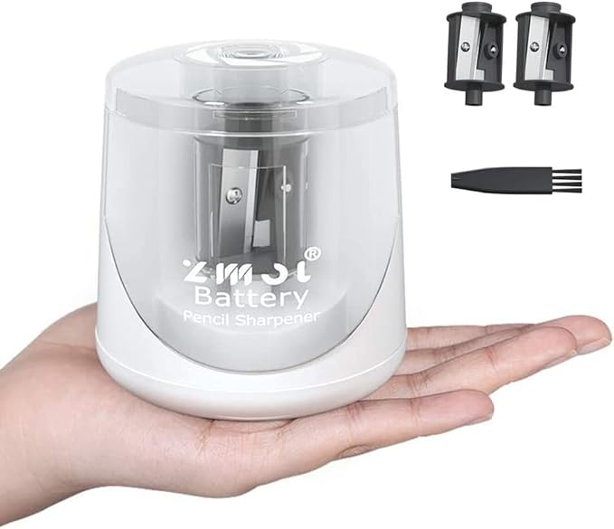 ZMOL Battery Powered Electric Pencil Sharpener,Small Battery Operated Pencil Sharpeners Portable,Fast Sharpen, Suitable for No.2/Colored Pencils(6-8mm), School/Classroom/Office/Home White