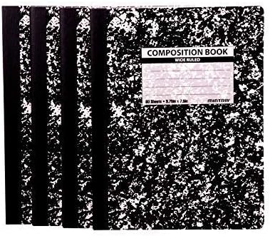 Mintra Office Composition Books - Sturdy Flexible Cover (4 Pack, Black Marble Comp - Wide Ruled)