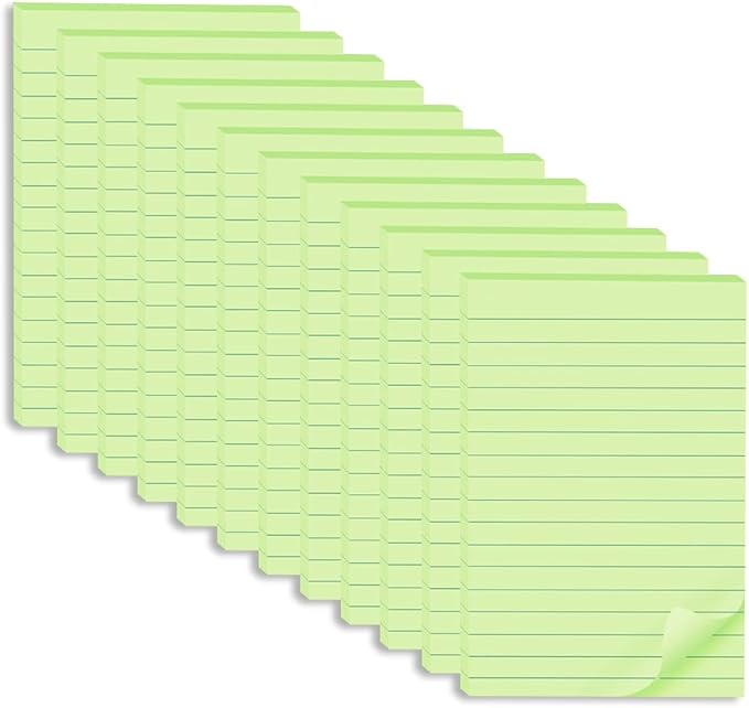 (12 Pack) Lined Sticky Notes 4x6 in,Light Green Large Notepads with Lines,Ruled Stickies Super Sticking Power,Office School Memo Note Pads,Post on Windows Doors,Recyclable,Easy to Write on