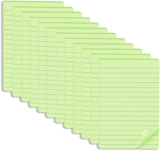 (12 Pack) Lined Sticky Notes 4x6 in,Light Green Large Notepads with Lines,Ruled Stickies Super Sticking Power,Office School Memo Note Pads,Post on Windows Doors,Recyclable,Easy to Write on