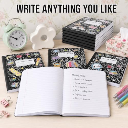 8 Pack Black Marble Composition Notebooks College Ruled 9-3/4 x 7-1/2''
