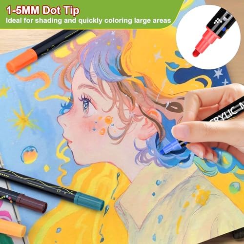 80 Colors Dual Tip Acrylic Paint Markers, Fine Tip and Dot Tip Paint Pens for Rock Painting, Acrylic Paint Markers for Wood, Glass, Ceramic, Fabric, Metal, Plastic, Paper, Canvas, DIY Art Supplies