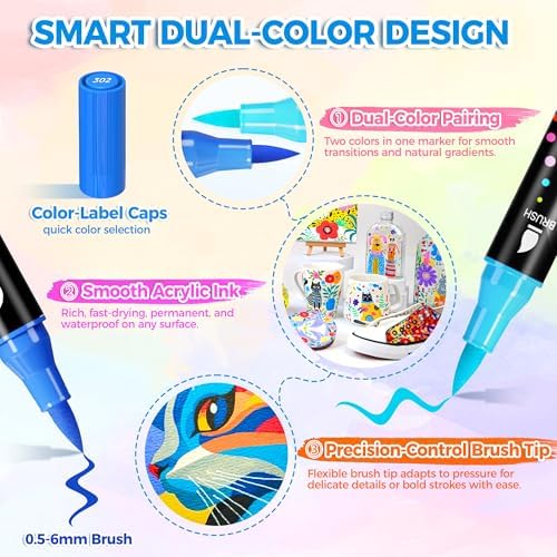 120 Colors Acrylic Paint Markers, Dual-Tip Brush Paint Pens for Painting