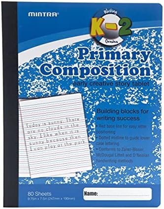 Mintra Primary Composition Notebook, 24 units 6-4 Pack, Blue Cover, 80 Sheets, 7.5in x 9.75in, Full Sheet, Ruled with Drawing Area, Flexible Hardcover Journal, Grades K-2, School & Home Use