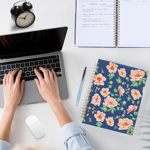 Hardcover Spiral Notebook 8.5" x 11" with Removable Dividers, 300 Pages 5 Subject College Ruled Notebook for Work with Tabs, A4 Spiral Journal for Women Men, School Students Note Taking, Navy Floral