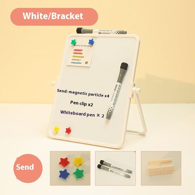 Double-Sided Magnetic Whiteboard - 17×21.3cm (6.7×8.4in) with Stand | Includes 2 Dry Erase Markers & 4 Magnets | Portable Desktop Board for Office Home School (Off White)