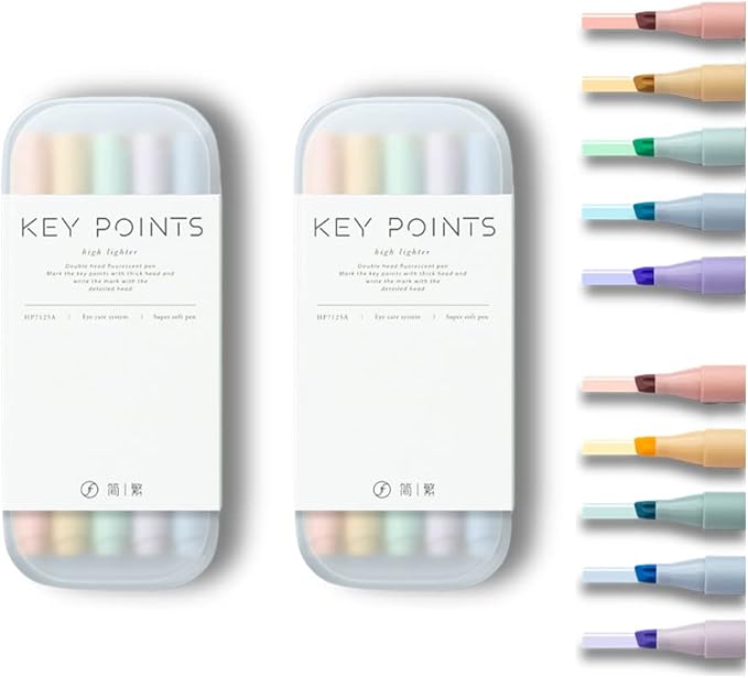 Dual-Tip Highlighters, Free Pencil Case, Chisel Tip & Fineliner Tip, No Bleed Up, Pestal Quick-Drying Highlighter (Mrandi+Pastel)