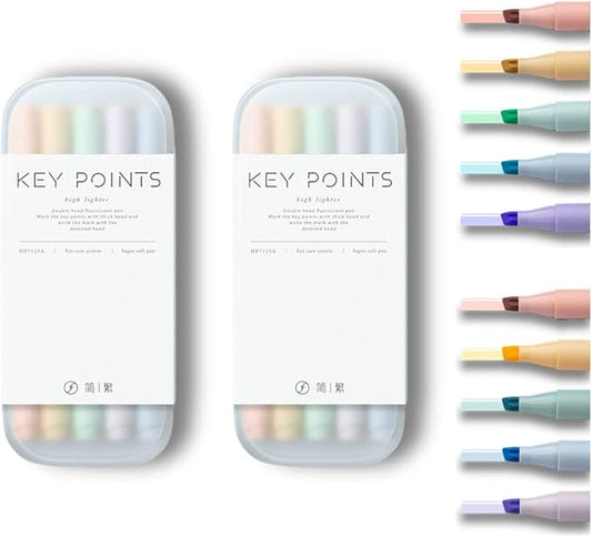 Dual-Tip Highlighters, Free Pencil Case, Chisel Tip & Fineliner Tip, No Bleed Up, Pestal Quick-Drying Highlighter (Mrandi+Pastel)