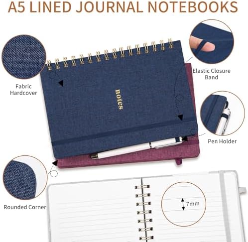 A5 Lined Journal Notebook, Fabric Hardcover, 3 Pack
