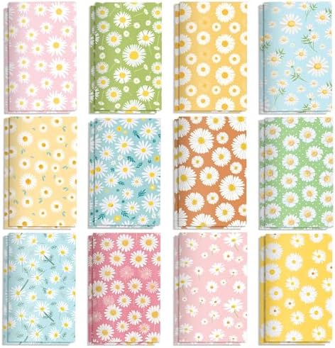 24 Pieces Boho Daisy Themed Mini Notebooks Bulk 12 Distinct Groovy Hippie Retro Designs Lined Inner Pages Small Pocket Top Bound Notepads for Boho Daisy Flower Themed Birthday Party Favors Classroom