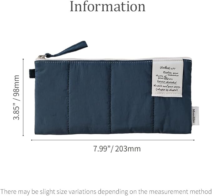 Monolike Archive247 Cushion Pencil Case, 05. Navy - Pencil Pouch, Portable Pencil Bag, Pencil Case, Office Pouch case, Cushion, Soft, Vintage
