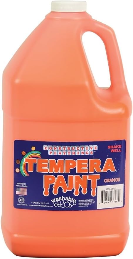 Constructive Playthings Washable Tempera Paint for Kids, Classroom Painting Supplies, 1 Gallon, Orange