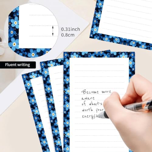 2 Pack Lined Sticky Notes 4x6 in, Cute Self-Stick Notepads with Lines, Large Memo Pads Strong Adhesive for Office, Home Blue Boho Flowers