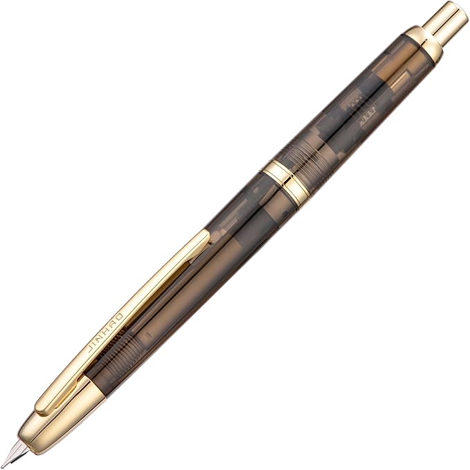 Jinhao 20 Press Fountain Pen, Transparent Black Retractable Fine Nib with Ink Converter Set (Golden Clip)