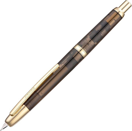Jinhao 20 Press Fountain Pen, Transparent Black Retractable Fine Nib with Ink Converter Set (Golden Clip)