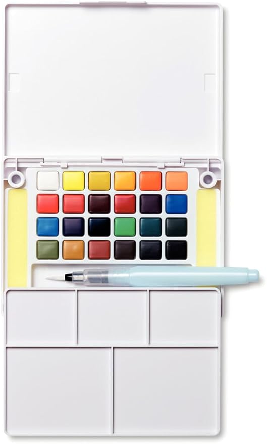 SAKURA XNCW-24N, 24 Assorted Watercolors Field Sketch Set with Brush